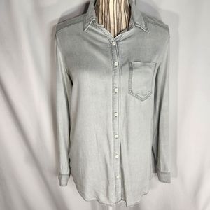 rubbish Grey Chambray Acid Wash Look Button Down Long Sleeve Top Size XSmall